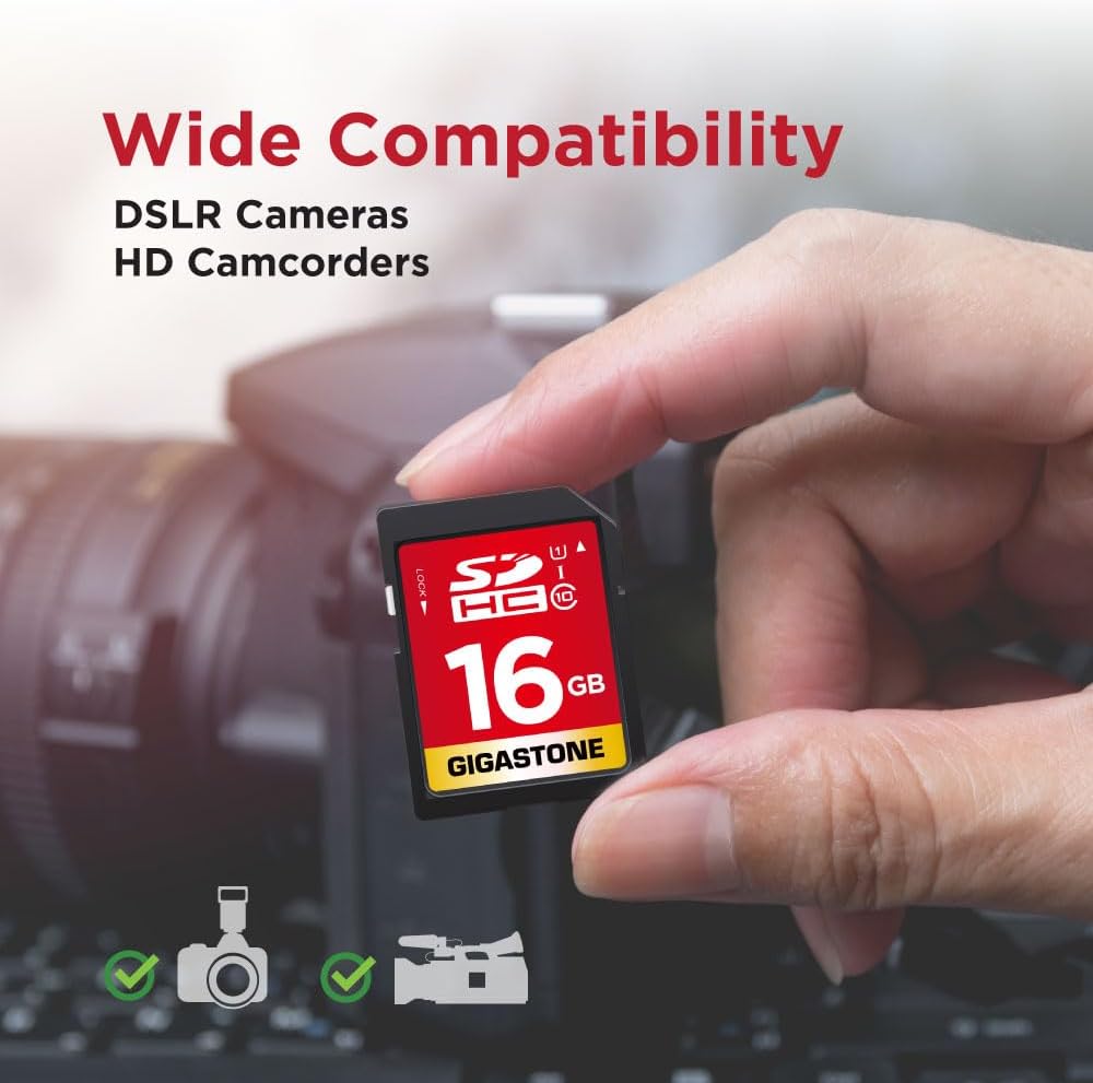 GIGASTONE 16GB SD Card UHS-I U1 Class 10 SDHC Memory Card High-Speed Full HD Video Canon Kodak Olympus Digital Camera