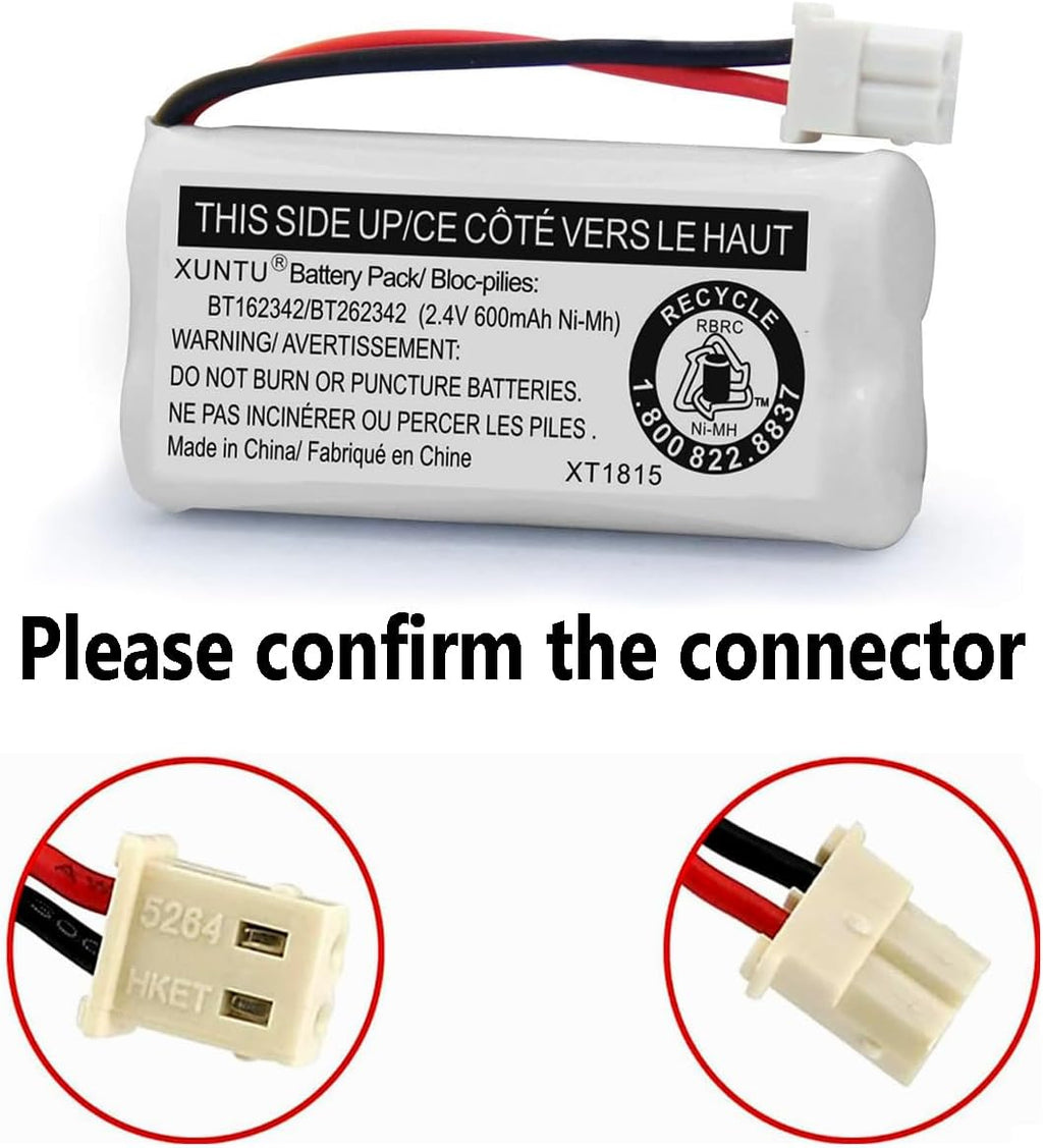 XUNTU BT162342/BT262342 2.4V 600mAh Ni-MH Cordless Phone Battery Pack BT166342/BT266342 BT183342/BT283342 Compatible with EL52351 TL90070 CS5119 DS6511 DS6722 LS6305 Handset (4 Pack)