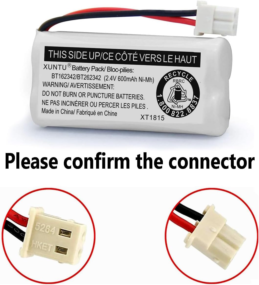 XUNTU BT162342/BT262342 2.4V 600mAh Ni-MH Cordless Phone Battery Pack BT166342/BT266342 BT183342/BT283342 Compatible with EL52351 TL90070 CS5119 DS6511 DS6722 LS6305 Handset (4 Pack)