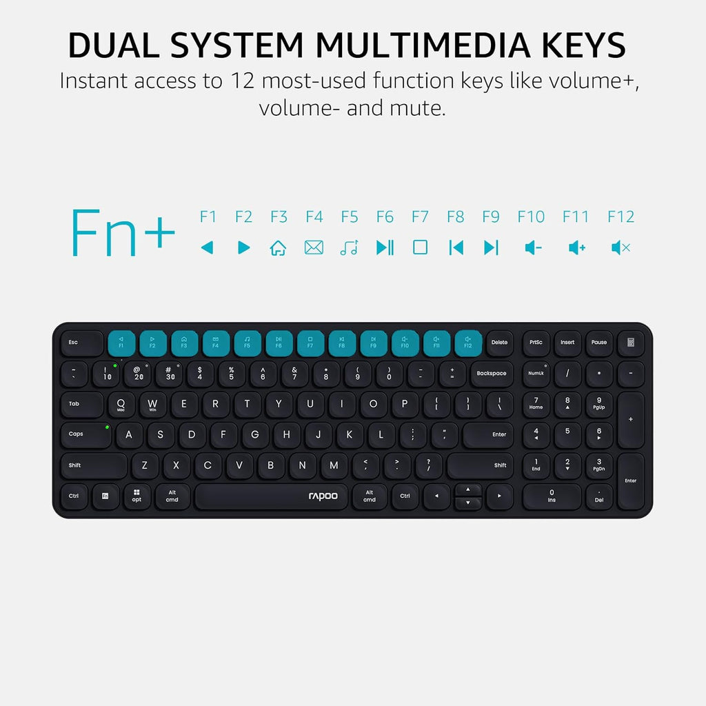 Rapoo 9360M Wireless Keyboard and Mouse Combo, Blade-Series E9310M 99-Key Ultra-Thin Keyboard and M300G Silent Mouse, Support 4 Devices, Quiet, Compact, Battery Powered, for Windows/Mac/Linux/Chrome
