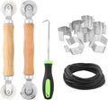 Window Screen Repair Kit, Steel/Nylon Roller Tool with Bearing+8pcs Screen Clips+32ft Screen Spline+Spline Removal Hook, 5 in 1 Screen Roller Tool Kit for Installing Door Mesh Screens