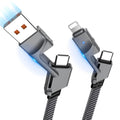 2Pack 6FT 4 in 1 USB C Cable for Lightning, 60W Fast Charging, Flat Braided, Dual Type C Cord, Multi Charger for iPhone 16 15 14 13 Pro Max/15 Plus/15 Pro/Samsung Galaxy S24 S23/iPad/MacBook