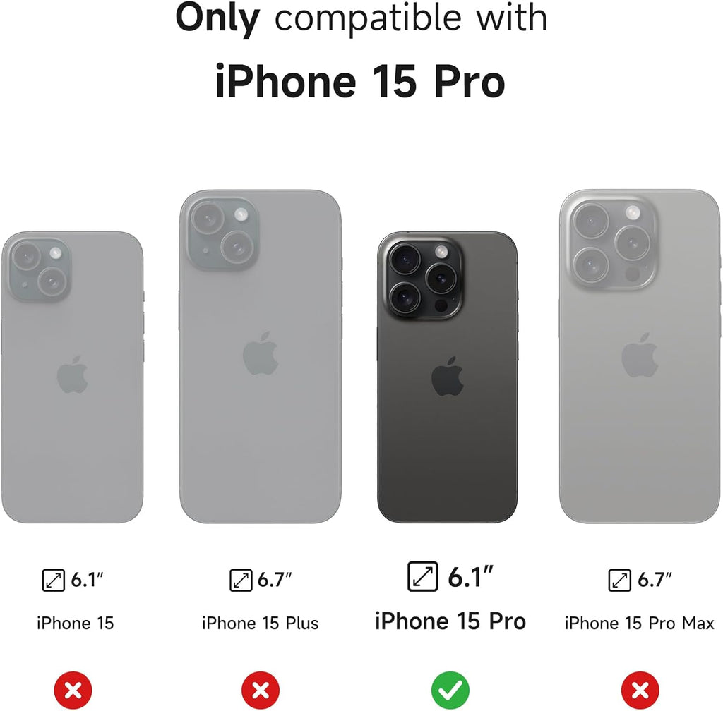 SURITCH for iPhone 15 Pro Case with Magnetic Camera Slide Cover and Adjustable Kickstand, Compatible with MagSafe, Shockproof Bumper Case Slim Protective Cover 6.1 Inch, Black