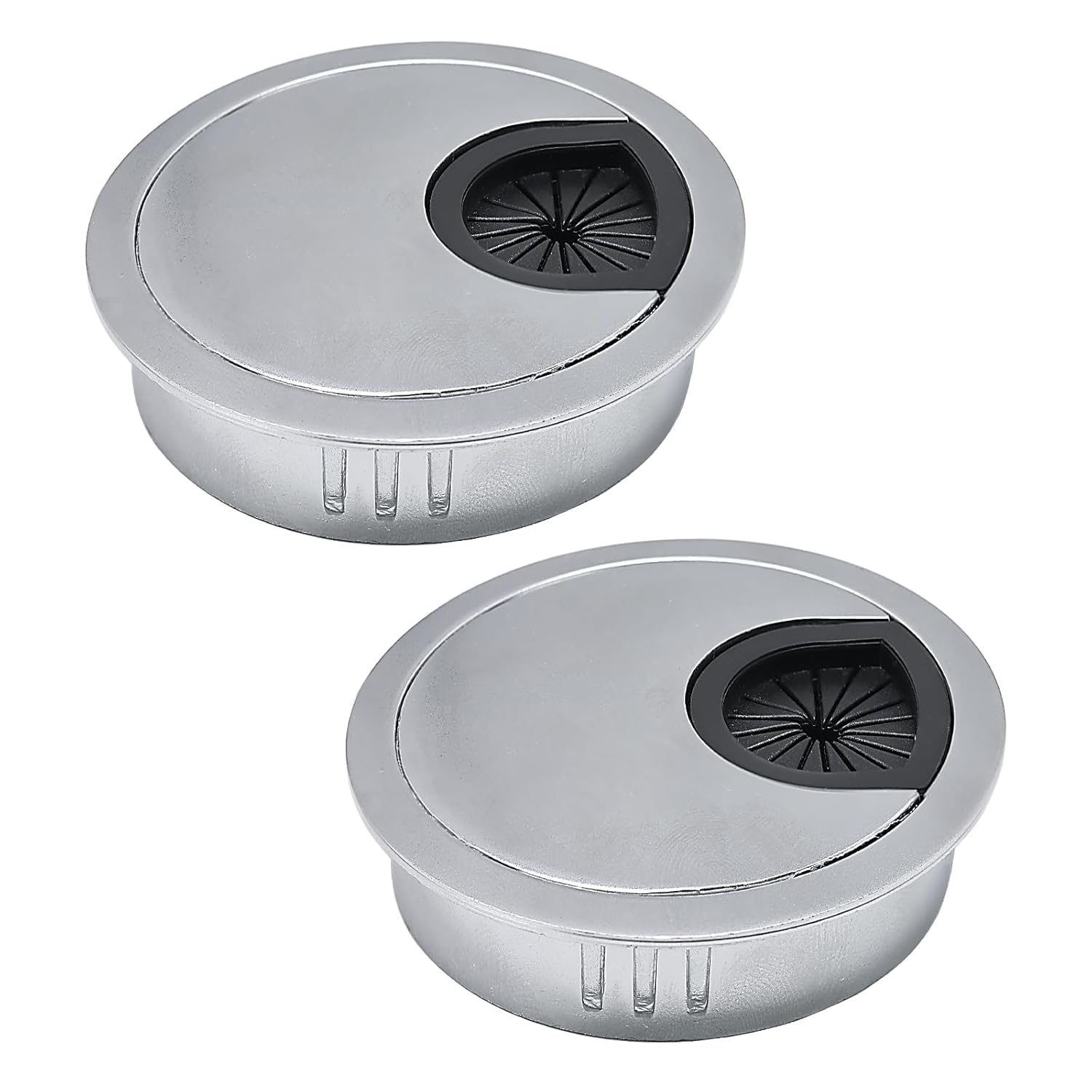2 Pcs Desk Grommet 2-1/16" / 53 mm, Desk Cord Hole Cover, Cable Grommet Metal Zinc Alloy Materilal, Desk Hole Grommet for Home & Office Pc, Detachable Cable Cord Organizer-Matte Silver