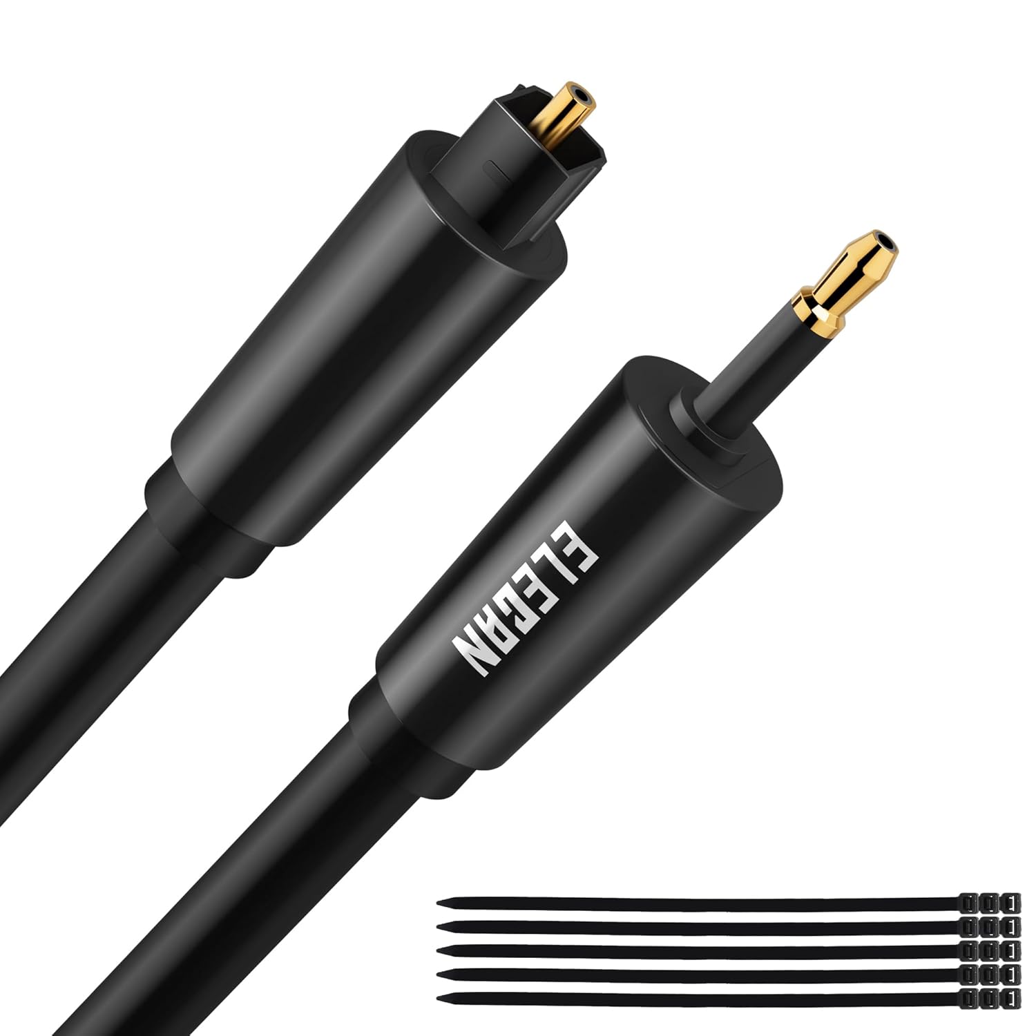 Elecan Mini Toslink to Toslink Digital Optical S/PDIF Audio Cable 50 Ft, Gold Plated Soft Flexible Fiber Optic Cable,Signal Protection PVC,Surround Sound for Soundbar,Home Theater,Hi-Fi System+Ties MI