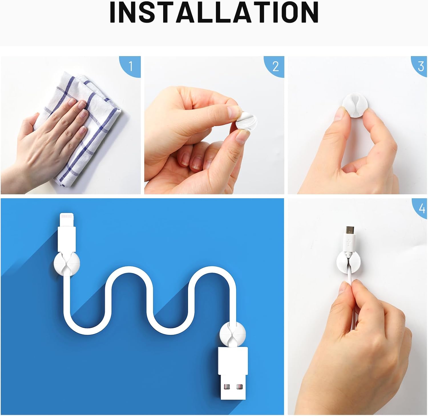 18 Pack Mini Cable Clips, Znben Cord Organizer Holder Adhesive Cord Management Charger Wire Holder Clips for Desk, Home, Office, Car, Cubicle, Nightstand White