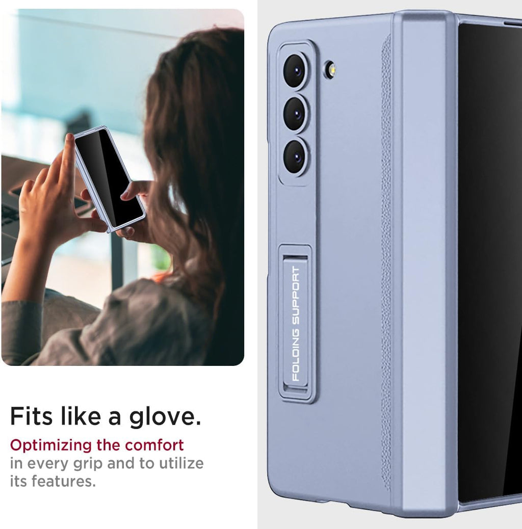 Miimall for Samsung Galaxy Z Fold 5 Case with Privacy Screen Protector, Built-in Adjustable Kickstand & Magnetic Hinge Protection All-Inclusive Protective Case for Galaxy Z Fold 5 5G(Ice Blue)
