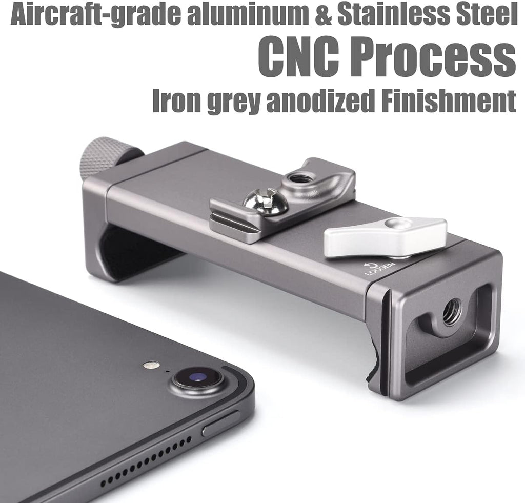 Full Metal Tablet Tripod Holder – Compatible with iPad mini, Air, Pro | 1/4" Screw & ARCA Dovetail Mounts | Universal Tablet Clamp Adapter