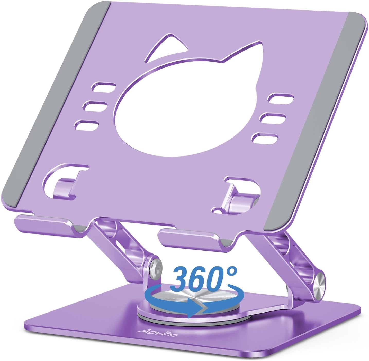 Tablet Stand 360° Rotating Aluminum Holder - Adjustable, Portable & Foldable Monitors Stand for iPads, Compatible with 4-13.3" Tablets, Purple