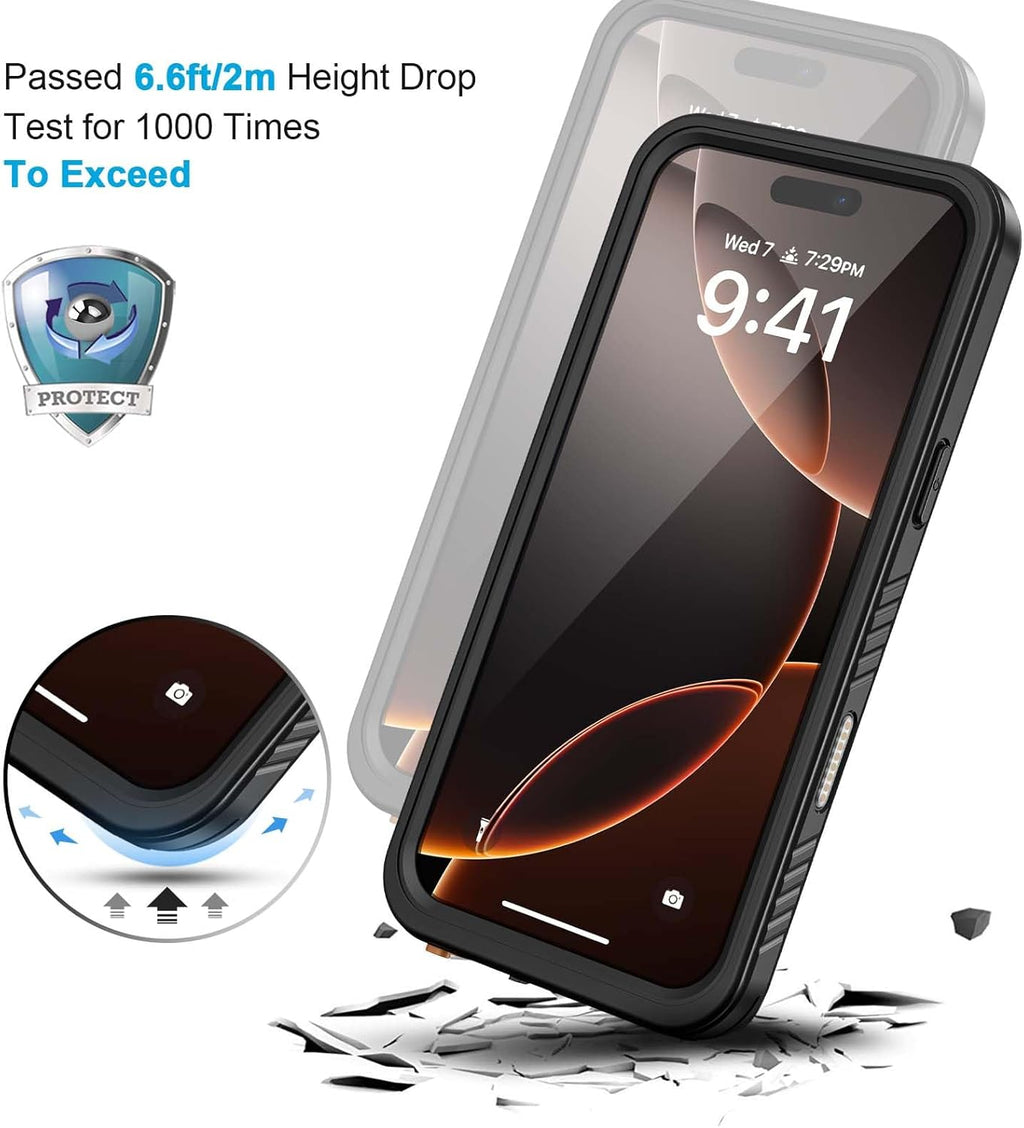 Lanhiem for iPhone 16 Pro Max Case, IP68 Waterproof Dustproof Shockproof Cases with Built-in Screen Protector, Full Body Heavy Duty Rugged Phone Cover for iPhone 16 Pro Max - 6.9 inch (Black/Clear)
