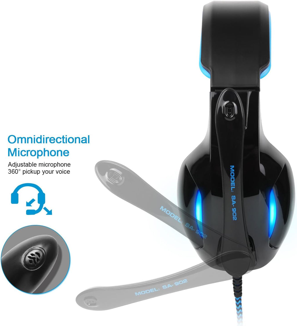 SA902 7.1 USB Surround Sound PC Headsets Over-Ear Gaming Headphones with Microphone LED Light