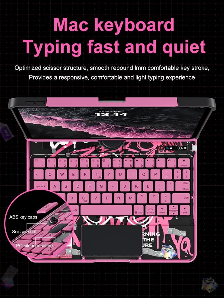 KARTICE Transparent 360 for iPad Keyboard case with Wireless Keyboard for iPad 7/8/9th 10.2 inch, Multi-Touch Trackpad, 7 Color Backlight, 360° Rotating Stand with Pencil Holder