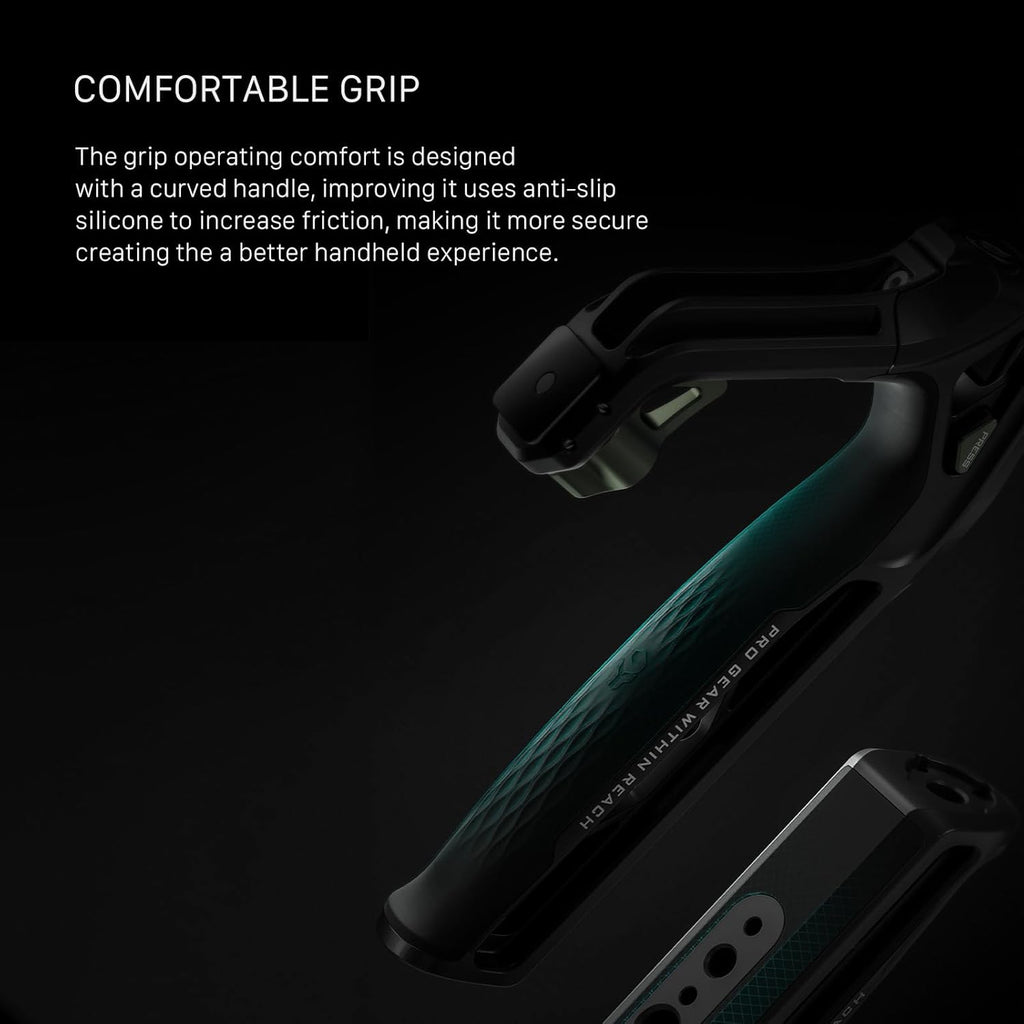 Tilta Xeno Top Handle for Filmmakers & Cameras - Black | Aluminum Alloy and Silicone Build | 1/4″-20 and 3/8″-16 Threads w/Locating Points | Safety Release Pin | Comfortable Handling (NATO)