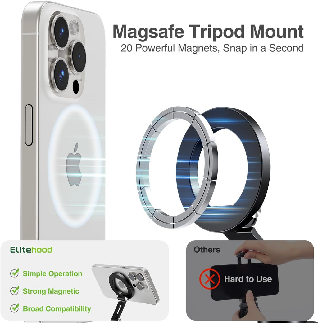 elitehood Aluminum Tripod Phone Mount Adapter for DJI RS 4 Mini, Magnetic Smartphone Tripod Mount with Arca-Standard & Hot Shoe Plate for Camera, Cold Shoe Phone Mount Fit iPhone 16 15 14 Series