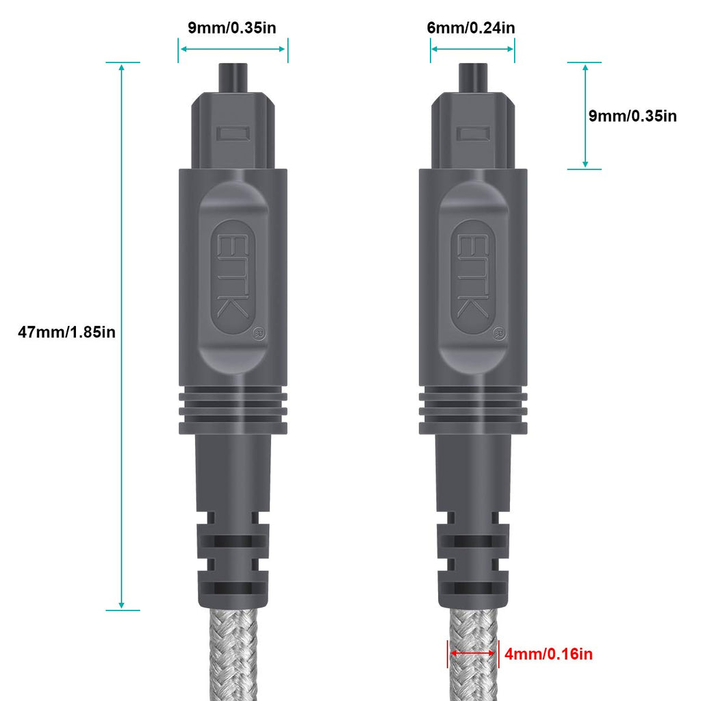 EMK Digital Optical Audio Cable Fiber Optical Toslink Cable SPDIF Audio Cable Male to Male Cord for Home Theater, Sound Bar, TV, PS4, Xbox, PlayStation & More (Grey-3.3Feet/1M)