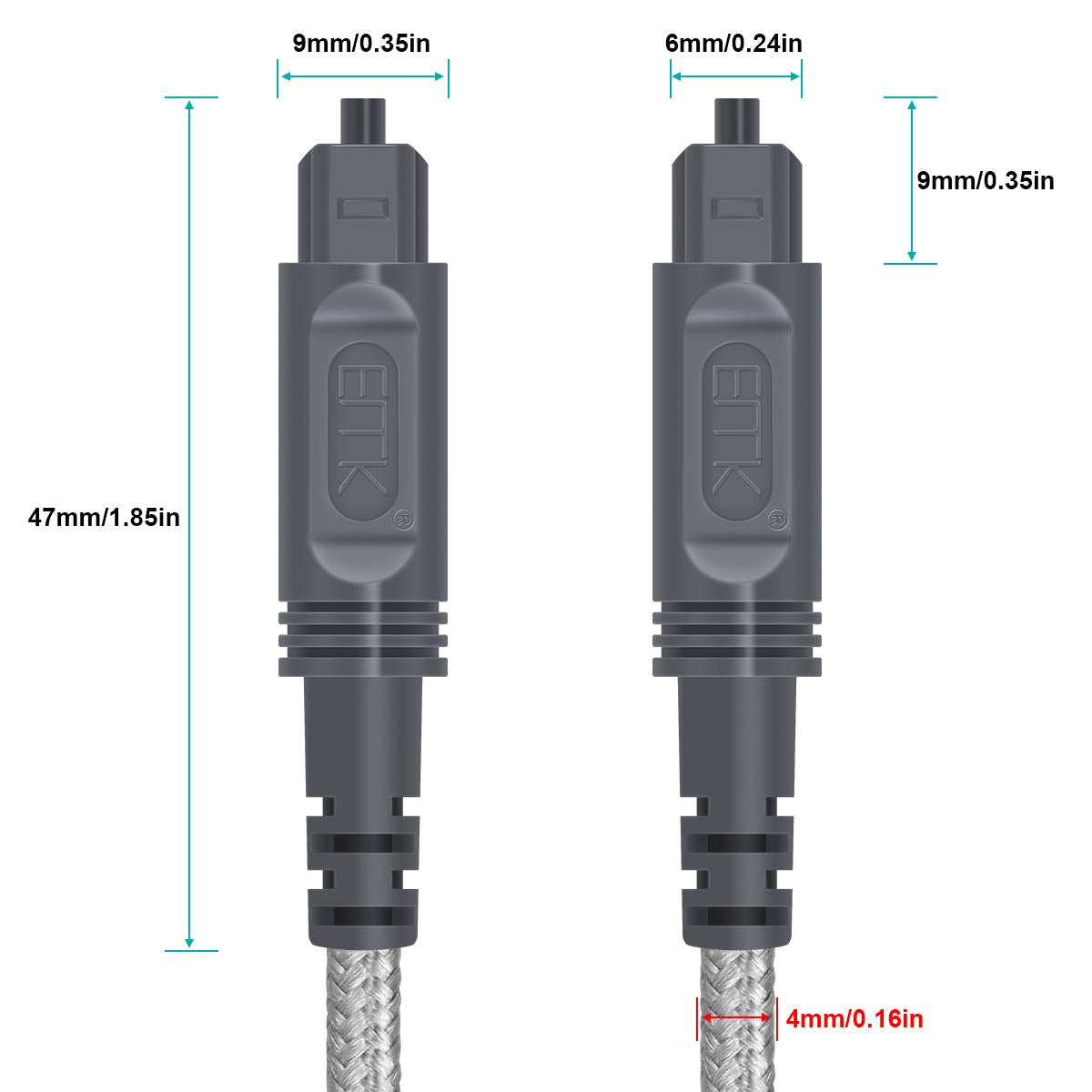 EMK Digital Optical Audio Cable Fiber Optical Toslink Cable SPDIF Audio Cable Male to Male Cord for Home Theater, Sound Bar, TV, PS4, Xbox, PlayStation & More (Grey-3.3Feet/1M)