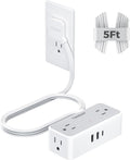 TESSAN Flat Plug Extension Cord 5 FT, Surge Protector Power Strip with 4 AC Outlets 1 USB C and 2 USB A Ports, 900 Joules Protection, Multiple Wall Outlet Extender Suitable for Home Office Dorm