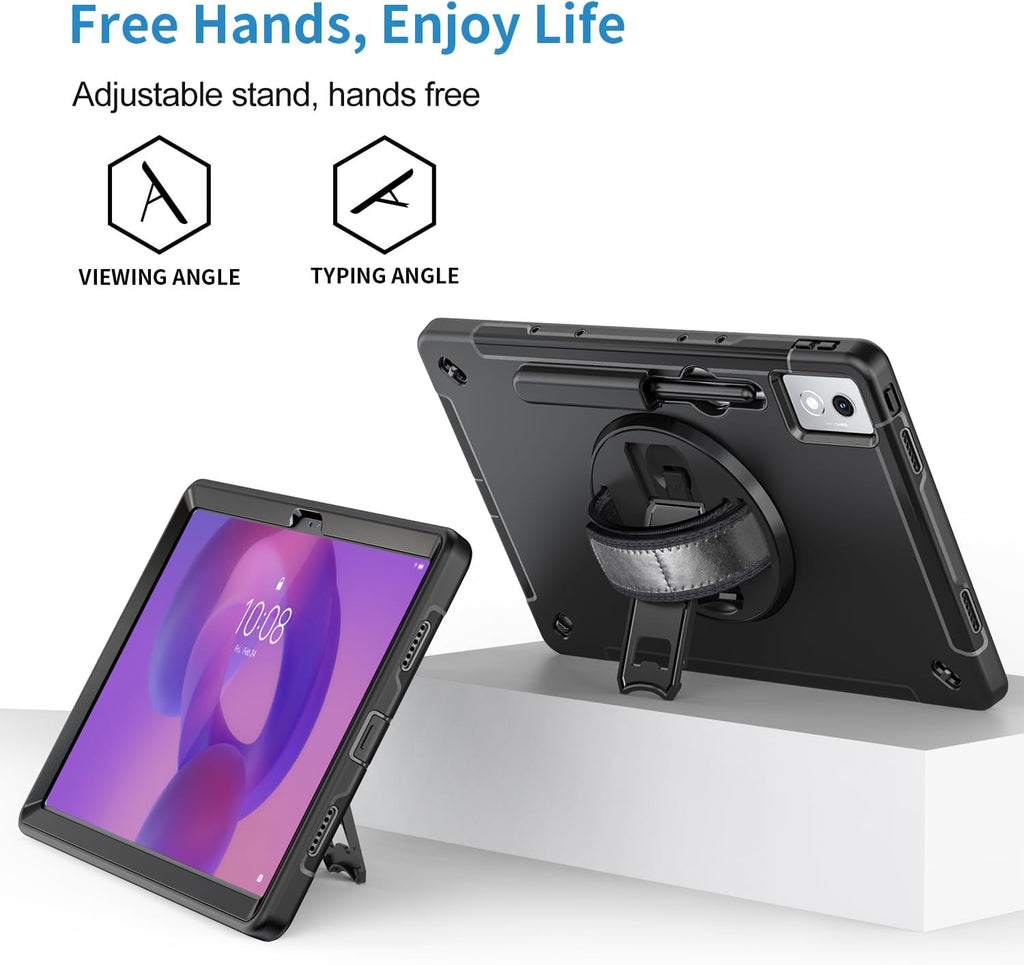 ZenRich Rugged Case for Lenovo Idea Tab Pro 12.7inch,Heavy Duty Shockproof Protective Case w/ [360 Rotating Kickstand] [Hand Strap][Shoulder Belt] for Lenovo Idea Tab Pro 2025 Realease Black