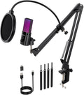 FDUCE Gaming USB Microphone, RGB Condenser mic with Mute, Gain, Monitoring, Boom Arm for Streaming, Podcast, Twitch, YouTube, PC, Computer, PS5, (M160+)