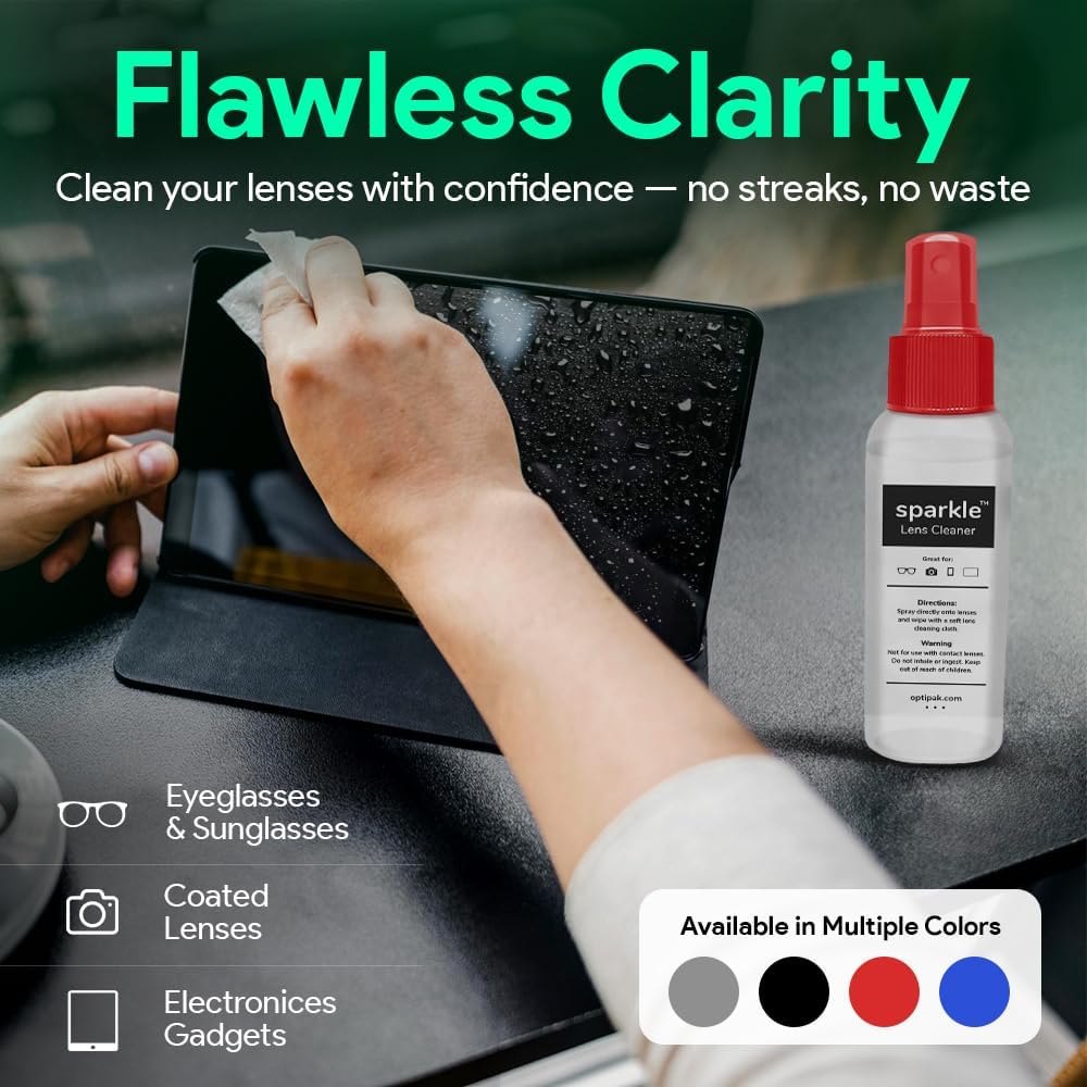 Sparkle Anti-Reflective Lens Cleaner Spray kit | (1) 2oz Glasses Cleaner Spray + (1) Microfiber Cloth for Eyeglasses, Sunglasses, Lenses, Screens and Camera Cleaning Kit (2 Piece Set)