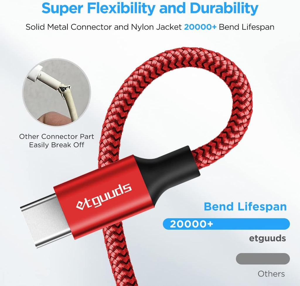 etguuds 6ft USB A to USB C Cable 3A Fast Charging, 2-Pack USB A to USB Type C Charger Cord for iPhone 16 15 Pro/Pro Max/Plus, for Samsung Galaxy S24 S23 S22 S21 S20 S10 A55 A54 Flip Note, Moto, Red