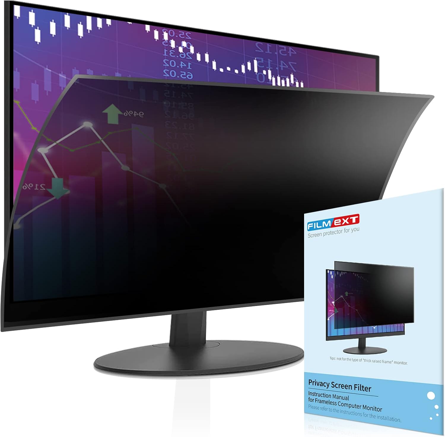 FILMEXT [2023 Upgrade Removable Computer Privacy Screen Filter for 28 inch Frameless Monitor, Anti Spy Blue Light Filter, Anti-Scratch, Easy On/Off Screen Protector for 16:9 Aspect Ratio