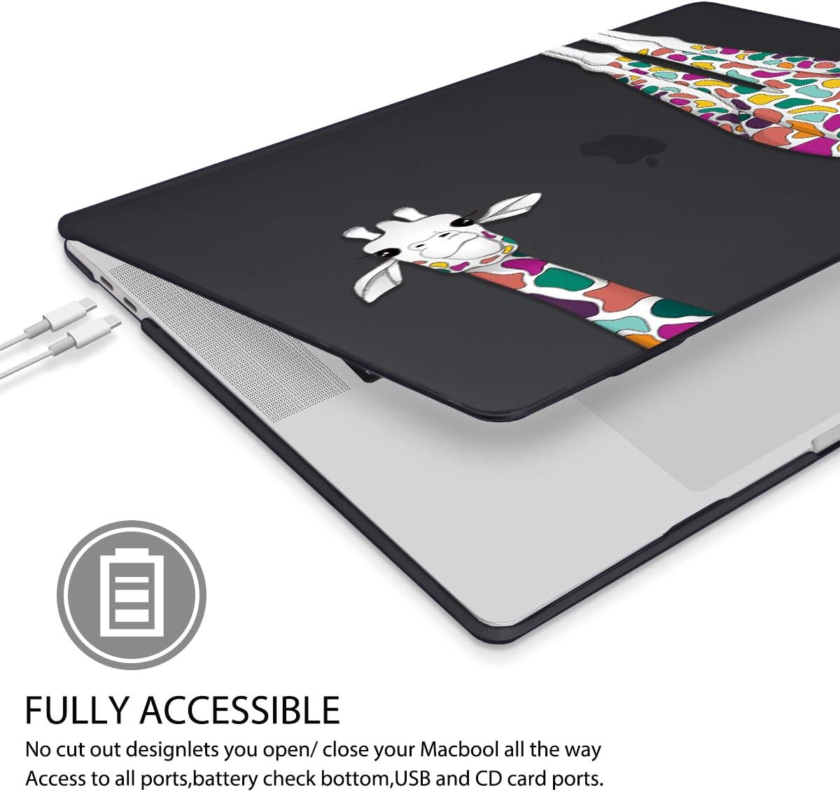 Mektron for MacBook Air 13 Case A1466/A1369 (2010-2017 Release), Snap-on Plastic Hard Shell Cover for MacBook Air 13.3 inch with Keyboard Cover,Colorful Giraffe Black