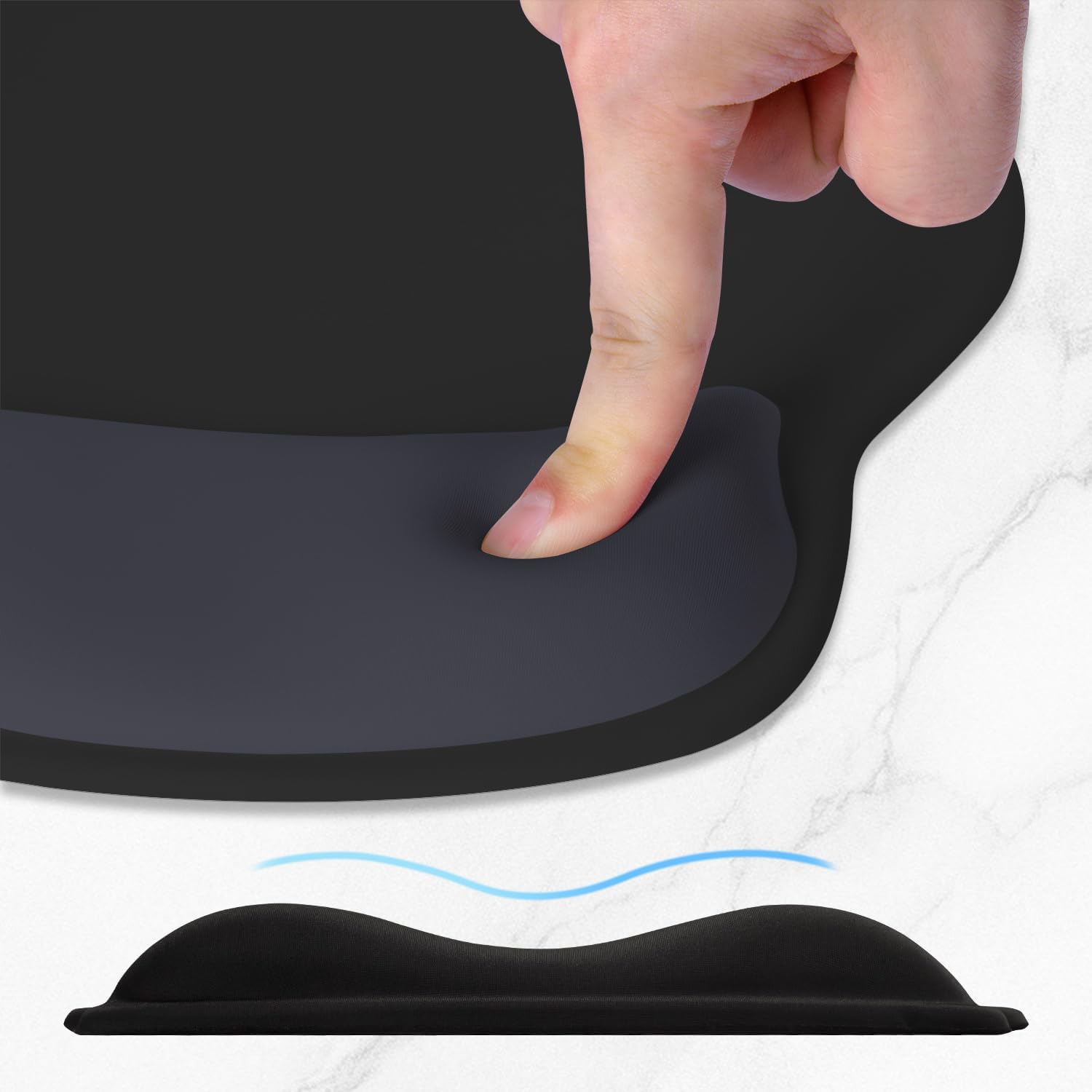 ITNRSIIET Ergonomic Mouse Pad with Wider Memory Foam Wrist Rest +17%, Curved Cushion Reduces Pressure 20%, Pain Relief, Non-Slip, Smooth, Cute Color Desk Accessory, 9.85 x 9 inch, Black Gray Gradient