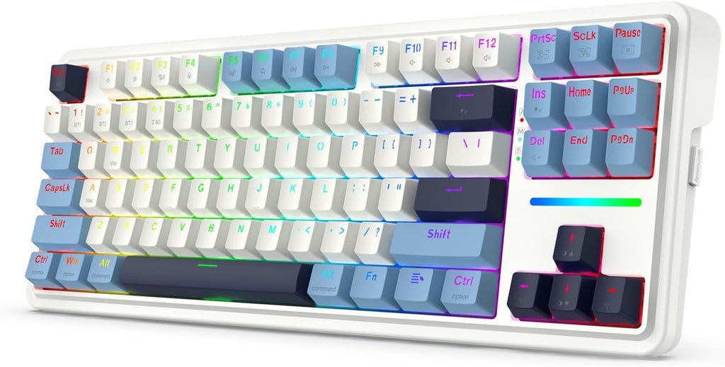 Redragon K728 PRO 80% Wireless Gasket RGB Gaming Keyboard, 3-Mode 87 Keys TKL Mechanical Keyboard w/Hot-Swap Socket, Mixed Color Keycaps & 5-Layer Noise Dampening, Custom Linear Switch