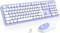KNOWSQT Wireless Keyboard and Mouse Combo - White-Purple Full-Sized 2.4 GHz 104 Keys Typewriter Cute Keyboard, Round Keycap and Optical Mouse for Windows, Computer, PC, Laptop, Desktop