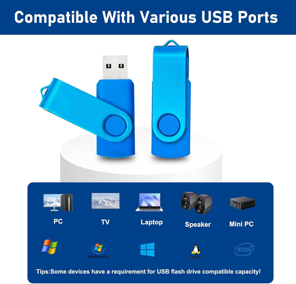 USB Drive 1GB USB 2.0 Flash Drive 10 Pack Nicepicten Pendrive Swivel Thumb Zip Jump Flash Drives USB Memory Stick Thumbdrive Flashdrive Ideal for Home Office Shared Data Storage Blue 1GB