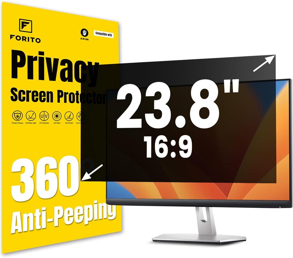 F FORITO 23.8 Inch 16:9 360°Privacy Screen Protector for Computer Monitor, Removable Eye Protection Anti Blue Light Anti Glare Computer Screen Privacy Shield for 23.8" Widescreen Monitors