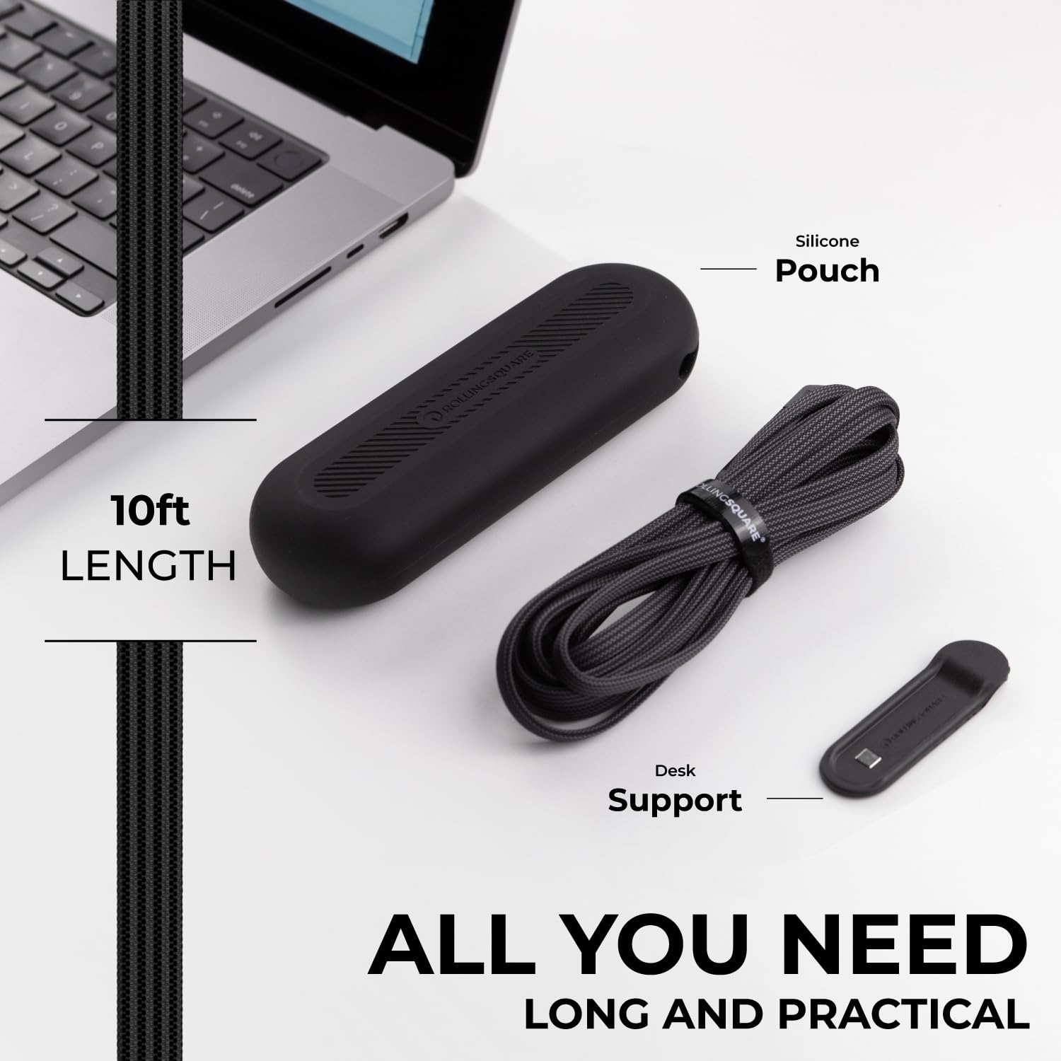 Rolling Square, inCharge XL, 6-in-1 Multi Charging Cable, 100W Ultra-Fast Charging Power, 10 Ft/3m, Urban Black