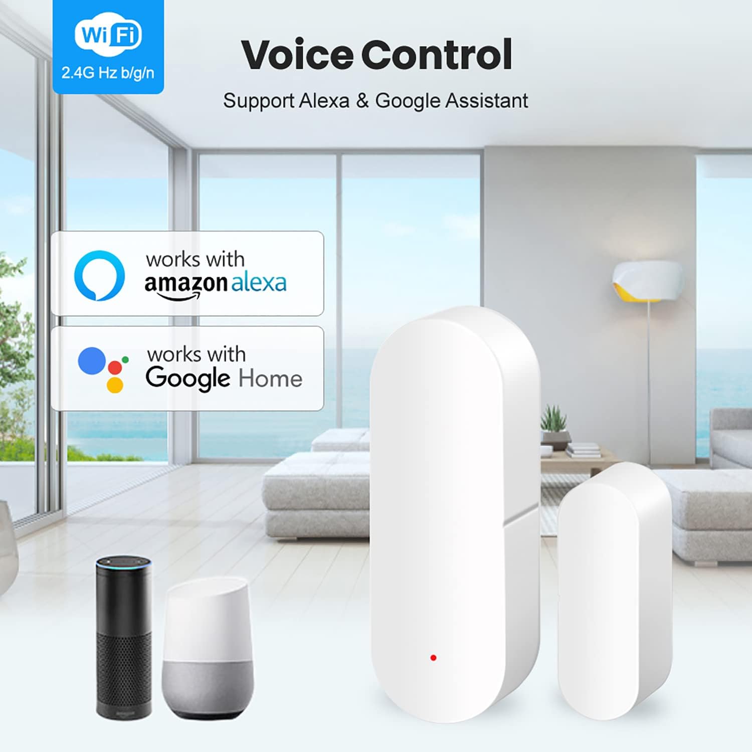 WiFi Door Sensor: Smart Door Open/Closed Detectors, Wireless Window Sensor with App Notification Alert, Contact Sensor for Home Security, Compatible with Alexa Google Assistant (2pack)