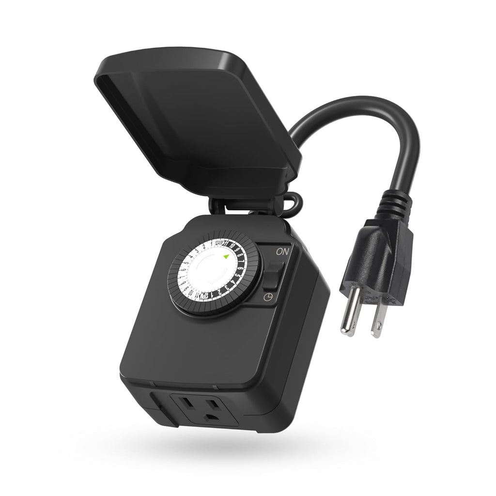 BN-LINK 24-Hour Mechanical Outdoor Light Timer, Waterproof, Heavy Duty, 15A 1/2HP, 1 Grounded Timer Outlet for Home and Garden