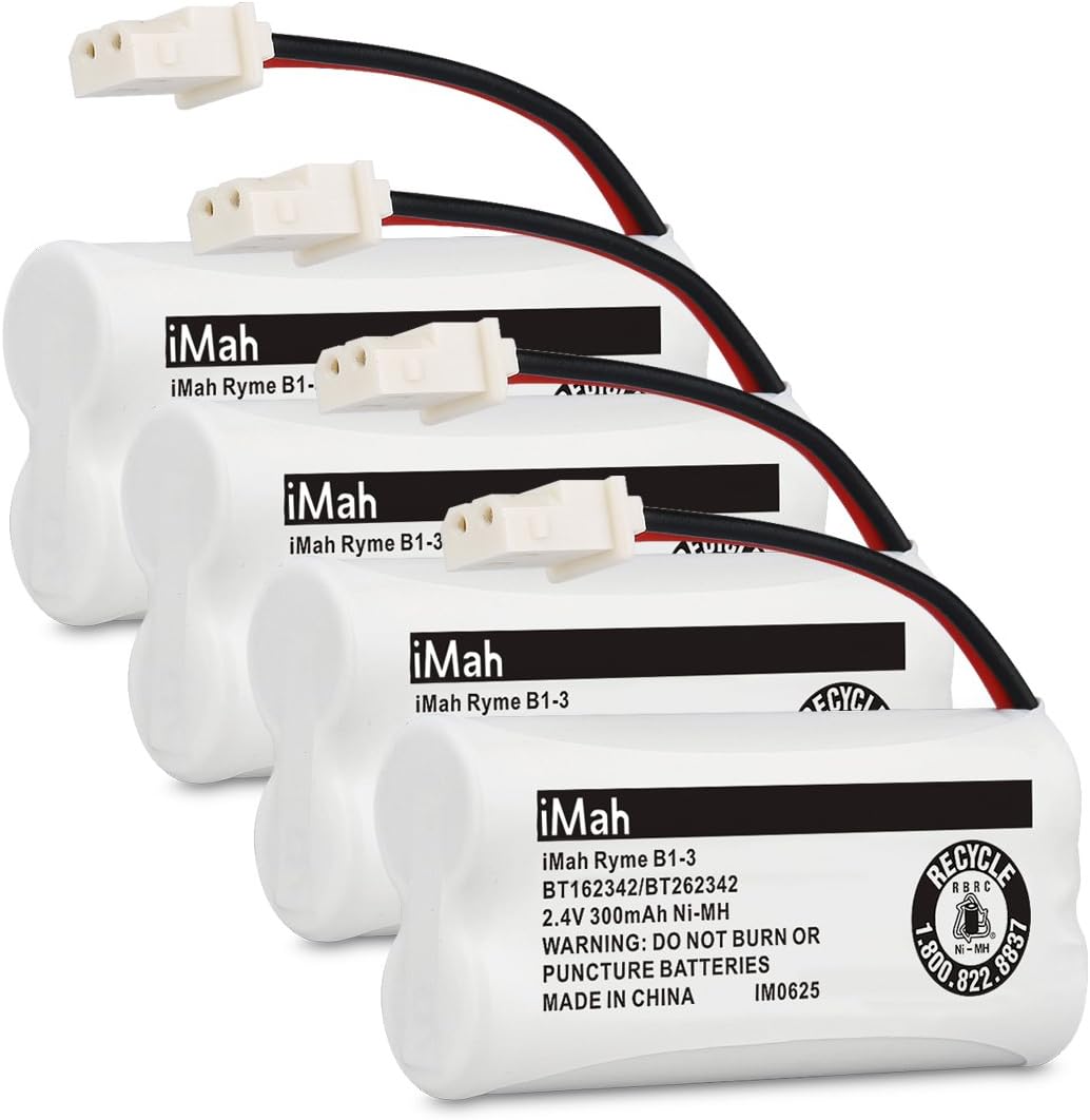 iMah Ryme B1-3 BT162342 BT262342 2.4V 300mAh Ni-MH Cordless Telephone Batteries Compatible with AT&T CL81101 EL5210 EL52400 VTech CS6409 CS6419 CS6429 CS80100 Handset, Pack of 4