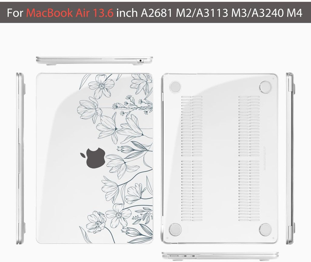 Teryeefi for 2025 2024 2023 2022 MacBook Air 13.6 inch Case M2 M3 M4 Model A3240/A3113/A2681, Glossy Plastic Hard Shell Cover with Screen Protector & Keyboard Cover & USB 3.0 Adapter, Wild Flowers