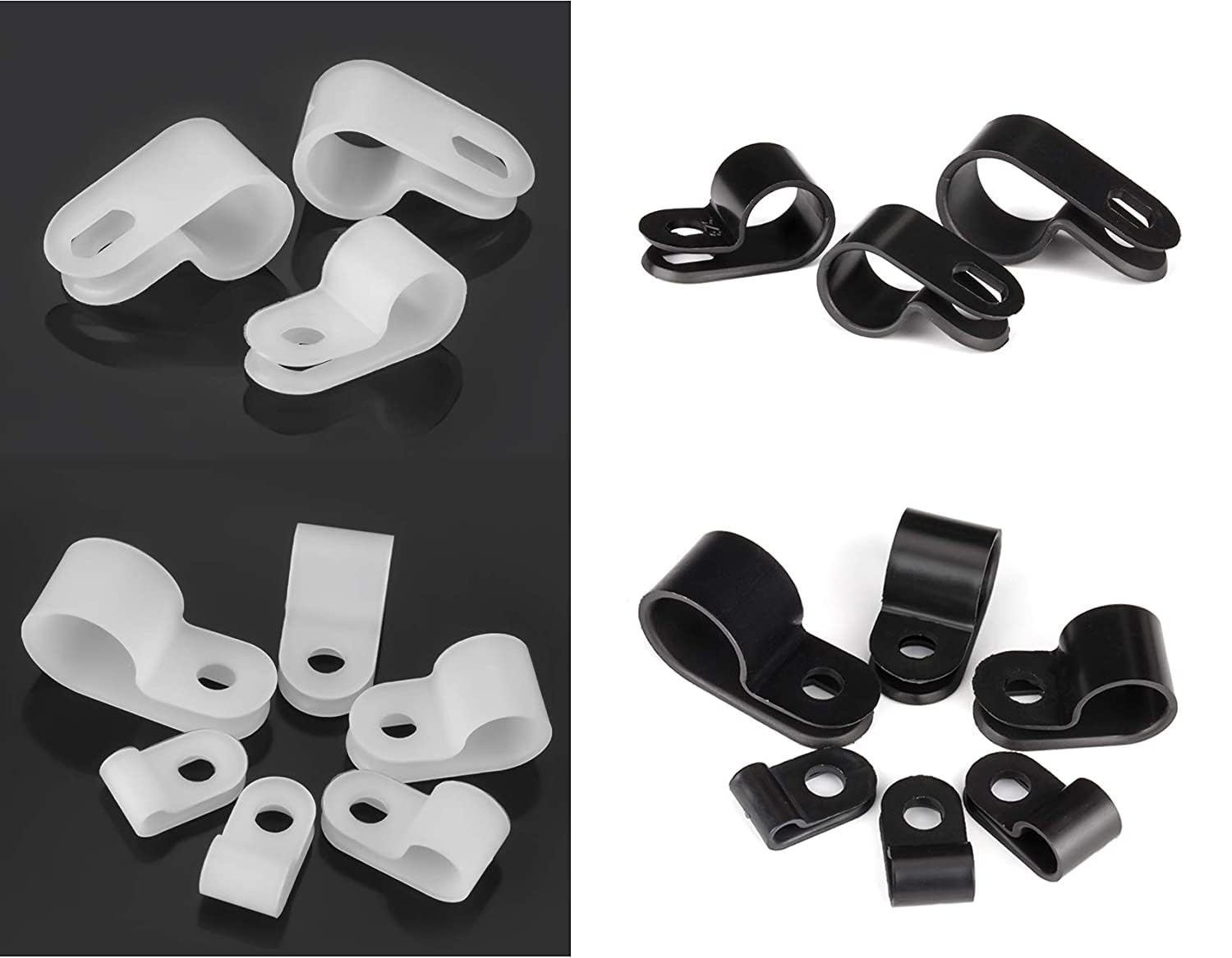 Bigtrans 300 Pcs Nylon Plastic R-Type Wire Clips with Screws 1/4" 5/16" 3/8" 1/2" 3/4" Clamps Fasteners Assortment for Cable Conduit -5 Size -Black