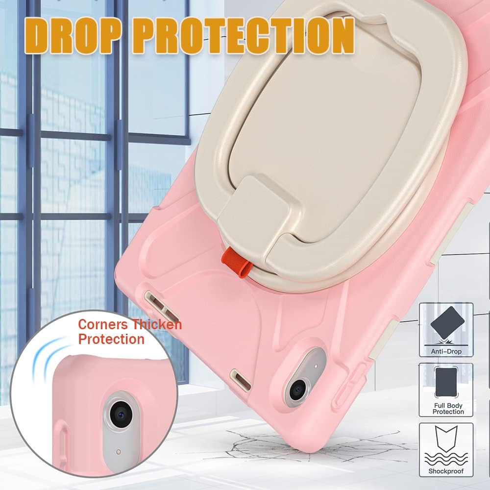 SCSVPN Case for iPad (A16) 11th Generation 11-inch 2025/10th Generation 10.9 Inch 2022, Full Body Shockproof Protective Kids Cover with Pencil Holder, Rotating Stand & Handle, Shoulder Strap - Pink