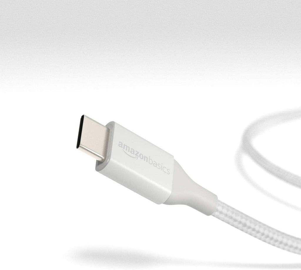 Amazon Basics USB-C to USB-C 2.0 Fast Charger Cable, Nylon Braided Cord, 480Mbps Speed, USB-IF Certified, for Apple iPhone 16/15, iPad, Samsung Galaxy, Tablets, Laptops, 10 Foot, Silver