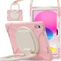 SCSVPN Case for iPad (A16) 11th Generation 11-inch 2025/10th Generation 10.9 Inch 2022, Full Body Shockproof Protective Kids Cover with Pencil Holder, Rotating Stand & Handle, Shoulder Strap - Pink
