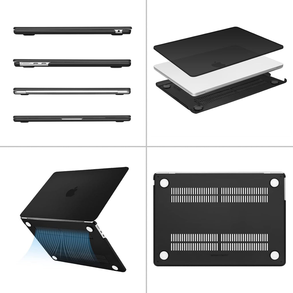 MOSISO Compatible with MacBook Air 13 inch Case 2025 2024 2023 2022 M4 A3240 M3 A3113 M2 A2681, Plastic Hard Shell&Keyboard Cover&Screen Film&Type C for MacBook Air 13.6 inch Case, Black