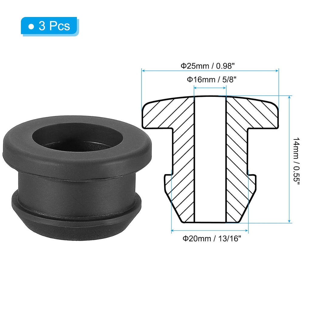 PATIKIL 20mm / 13/16 Inch Drill Hole,5/8 Inch ID Rubber Grommets, 3Pcs Top Hat Grommet for Wiring Eyelet Ring Gasket Automotive Firewall Cable Hole Plugs Wires Protection, Black