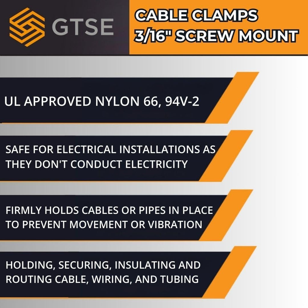 GTSE Black Nylon Plastic Cable Clamps, 3/16" Screw Mounts for Cable, Rope, Tube Management, 100 Pack