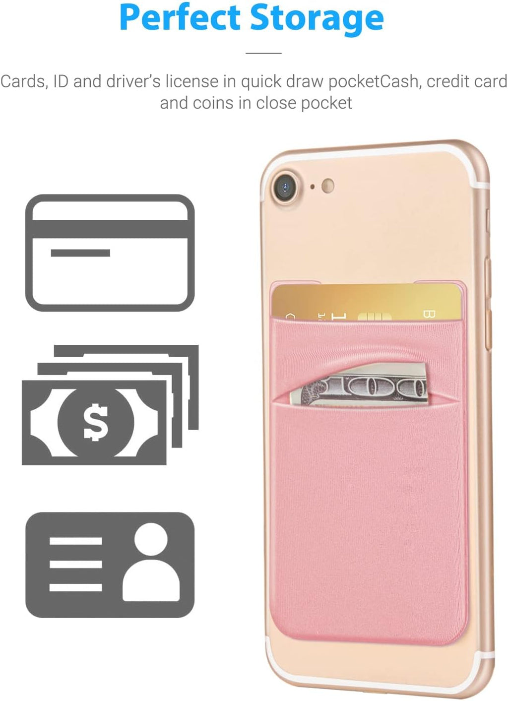 2 Pack Stick On Wallet Sleeve Cell Phone Dual Pocket Card Holder Double Pocket Pouch for iPhone Android Smartphone (2Pack PINK)