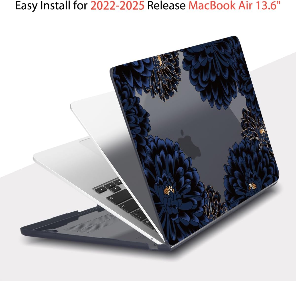 Teryeefi for MacBook Air 13.6 inch Case Release 2022 2023 2024 2025, Fits Model A2681 A3113, Design Pattern Slim Cover+Keyboard Cover+OTG Adapter for 13.6 inch MacBook Air M2 M3, Chrysanthemums