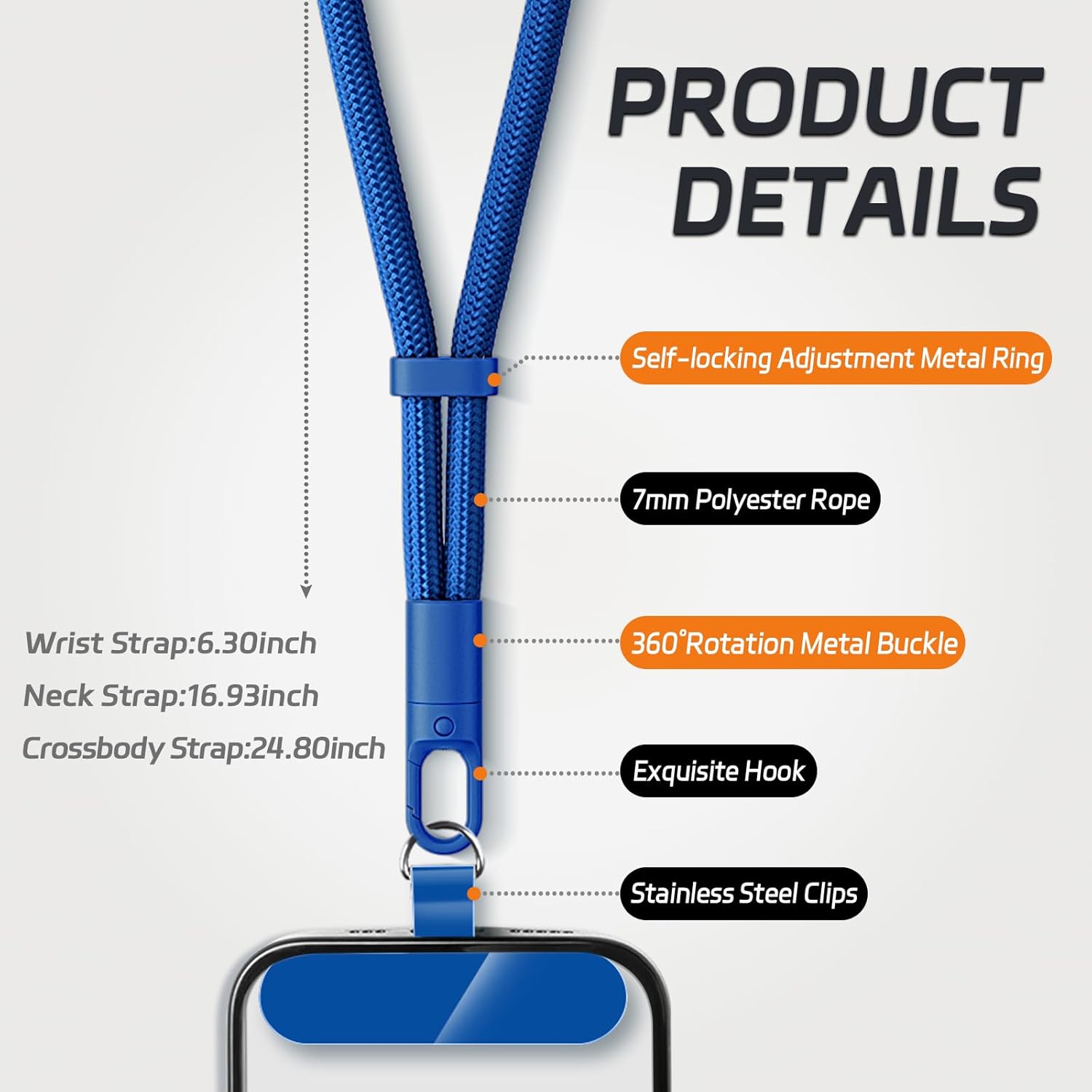 2 Pack Phone Lanyard,2×Phone Wrist Strap,4×Tether Tabs,Universal Cell Phone Multifuctional Patch Polyester Lanyards,Cell Phone Hand Strap for Women and Men(blue+yellow)