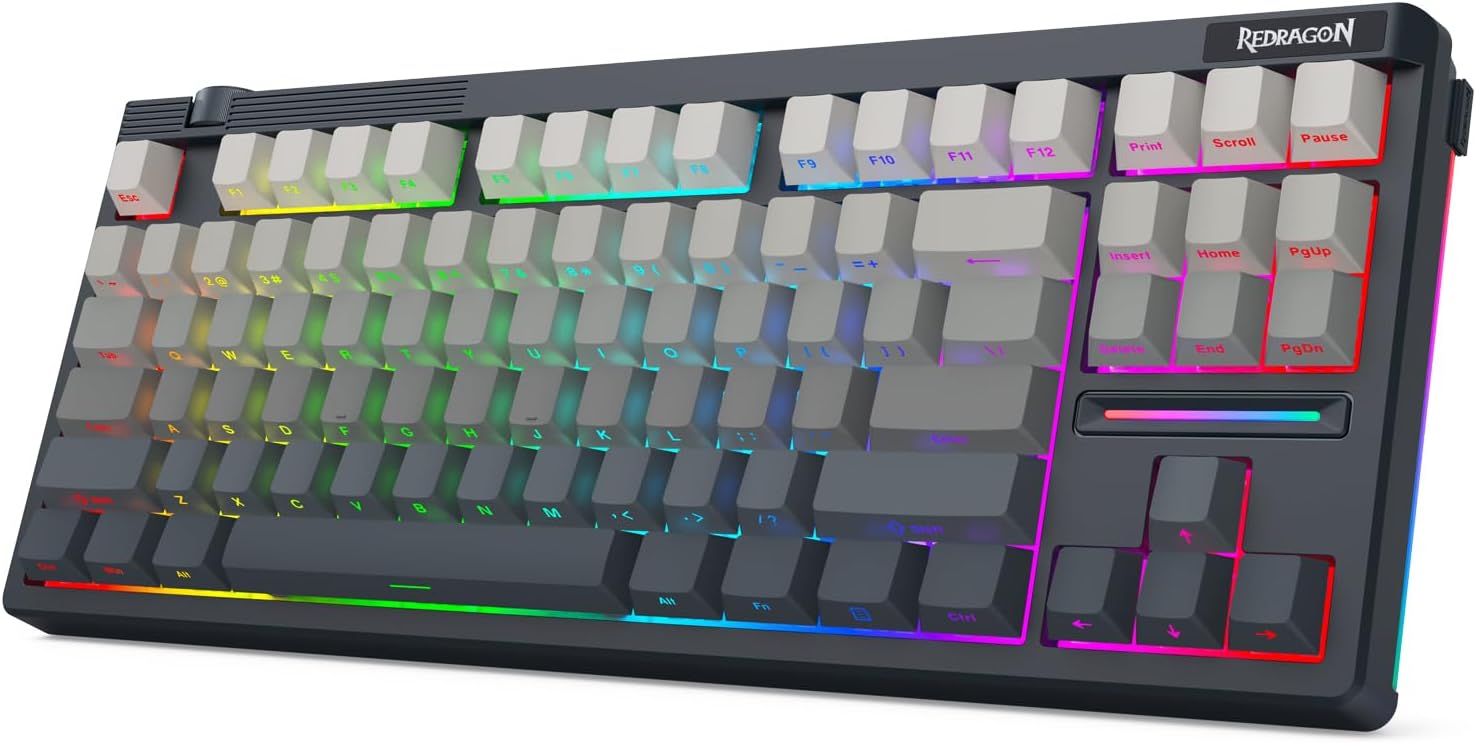 Redragon K729 PRO 80% Wireless Gasket RGB Gaming Keyboard, 3-Mode TKL Mechanical Keyboard w/Knob Control, Gradient PBT Keycaps, Hot-Swap South-Facing Socket & 5-Layer Dampener, Custom Silent Switch