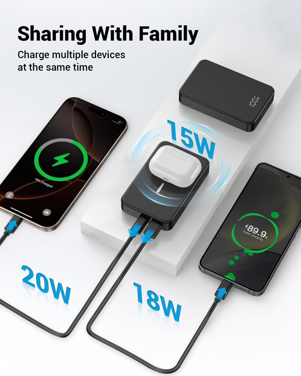 Magnetic Power Bank 26800mAh for Magsafe Portable Charger, Aluminum alloy casing Large Capacity 20W USB-C in&Out Wireless Fast Charging Battery Pack for iPhone16 Plus Pro Max/15/14/13/12 Series, Black