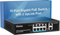 8 Port Gigabit PoE Switch with 2 Uplink Gigabit Ports, VIMIN 10 Port Unmanaged Ethernet PoE Switch with 120W Power, Support IEEE802.3af/at, VLAN, Metal Housing, Desktop or Wall-Mount, Plug & Play